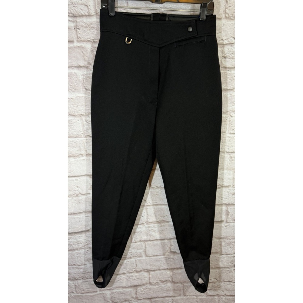 Vintage 80s Sportina Ladies Ski Pants Black Wool Blend Stirrups Stretch Pocket‎